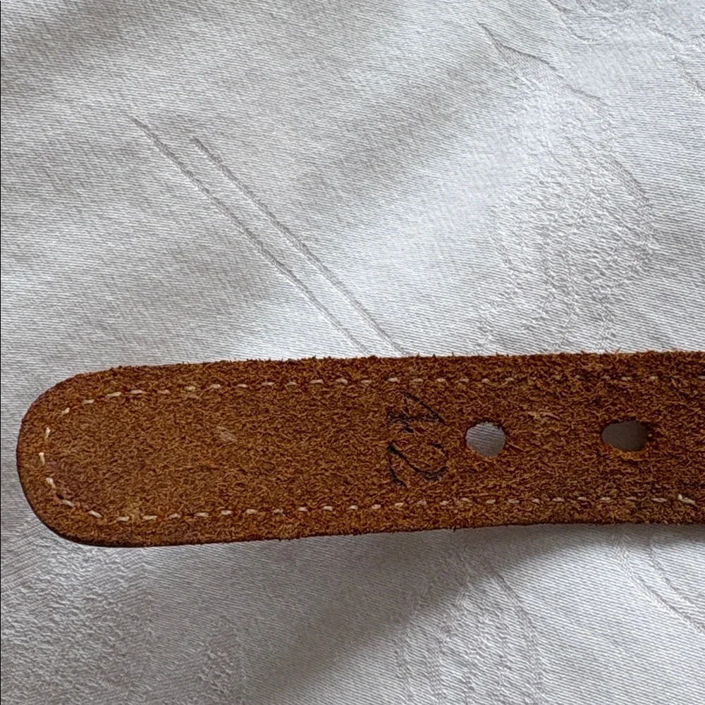 Brooks Brothers Solid Brass Belt Braided Navy Knit Brown Leather Trim 42